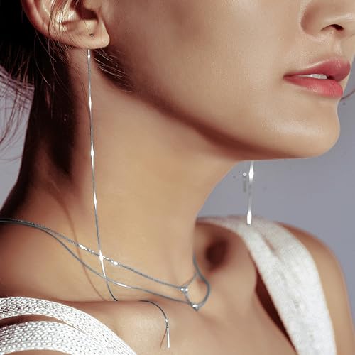 Long Chain Drop Earrings for Women, 925 Sterling Silver, Dainty Dangling Elegant Earrings for Daily Wear, Gift for Her - color: 7.9" Snake Chain Silver
