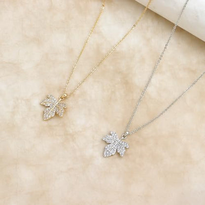 Jean Beau Dainty Pendant Necklaces for Women, Cute Chain Necklace Jewelry Gift - color: Silver Leaf