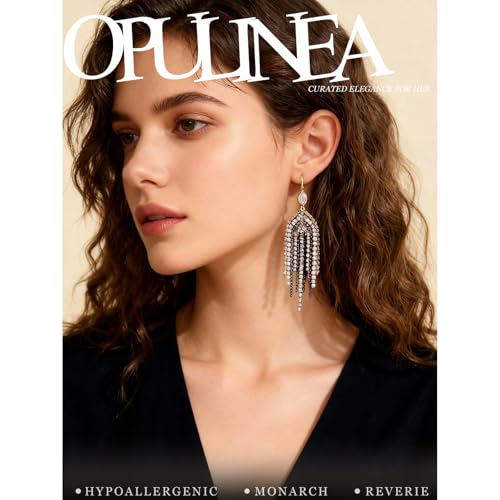 Fringe Dangling Tassel Earrings for Women, Handcrafted Chandelier Long Bohemian Beaded Cubic Zirconia Crystal Imitation Pearls Inlay Statement Boho Chain Hook Earrings for Wedding Party - color: Black