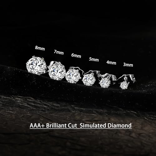 Gemsme 5 Pairs Princess Cut Cubic Zirconia Stud Earrings for Women/Men - 18K Gold Plated Hypoallergenic 3-7mm Square Clear CZ Earring Set - color: White Gold