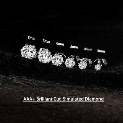 Gemsme 5 Pairs Princess Cut Cubic Zirconia Stud Earrings for Women/Men - 18K Gold Plated Hypoallergenic 3-7mm Square Clear CZ Earring Set - color: White Gold