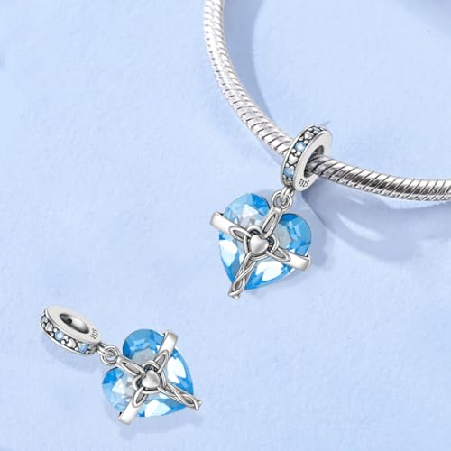 LNQOBU Birthstone Charm for Bracelets,925 Sterling Silve Heart Dangle Charms for Pandora Bracelets - color: C-March