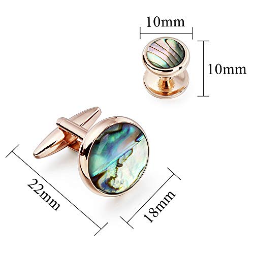 HAWSON Cufflinks and Tuxedo Studs Set for Men with Gift Box, Mother-of-Pearl Cuff links for French Cuff Shirt and Dress Shirt, Suitable for Wedding, Birthday, Party - style: Rose Gold & Abalone Shell