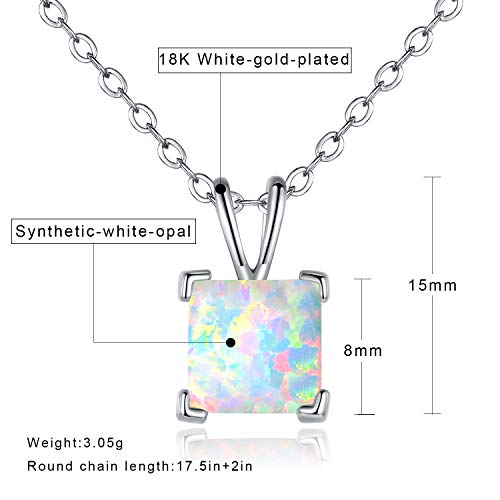VOLUKA Created Opal/Amethyst/Mystic Topaz Pendant Necklace for Women,18K White/Rose Gold Plated Chain Wedding Engagement Jewelry Gift - color: F-Square opal necklace-w