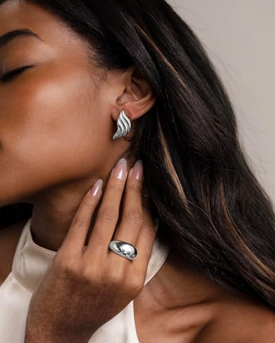 Gold Chunky Earrings for Women Trendy, 14K Gold Plated Dainty Kont Earrings Statement Minimalist Hypoallergenic Stud Earrings - color: Diana & Silver