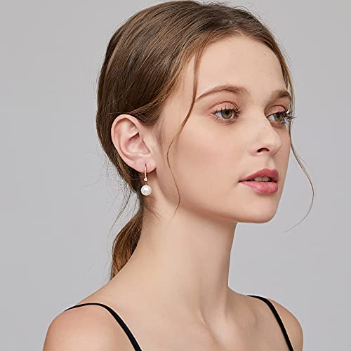 Jiamiaoi Pearl Dangle Earrings 925 Sterling Silver Pearl Earrings for Women 10mm White/Black Pearls - color: A4-Rose-10mm Pearl
