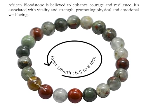 Amazing Gemstone African Bloodstone Crystal Bracelet for Women Men's Gifts - Protection Healing Crystal Bracelet - 8mm Gemstone Beaded Stretchable Bracelet Pulseras Para Hombres Mujer Stocking Stuffers Mothers Day Gift - color: African Bloodstone