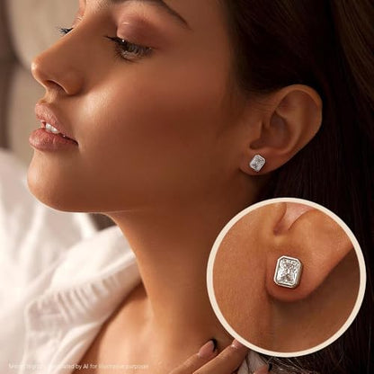 Brilliant Heart-cut/Oval-cut/Trillion-cut/Cushion-cut/Emerald-cut/Marquise-cut Stud, 925 Sterling Silver Cubic Zirconia Stud Earrings for Women Men - style: I-Emerald cut-silver
