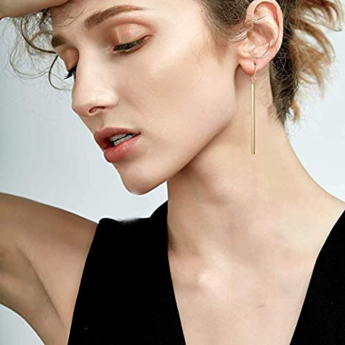 Dcfywl731 Minimal Dainty Gold Plated Dangle Earrings Layered Bar Pendant Neckalce Gold Long Y-Necklace Gold Earrings and Necklaces Set Delicate Lariat Chain Jewelry for Women - color: C1: rose gold jewelry set