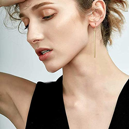 Dcfywl731 Minimal Dainty Gold Plated Dangle Earrings Layered Bar Pendant Neckalce Gold Long Y-Necklace Gold Earrings and Necklaces Set Delicate Lariat Chain Jewelry for Women - color: C1: rose gold jewelry set