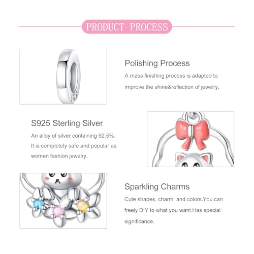 925 Sterling Silver Bead Charm for Pandora Bracelets and Necklaces,Pink Bow Cherry Butterfly Blue Ocean Pendant Bead Charms Jewelry Present Valentines Gifts for Wife/Girlfriend Women - style: Cat Flower Basket Charms