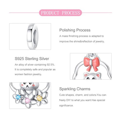 925 Sterling Silver Bead Charm for Pandora Bracelets and Necklaces,Pink Bow Cherry Butterfly Blue Ocean Pendant Bead Charms Jewelry Present Valentines Gifts for Wife/Girlfriend Women - style: Cat Flower Basket Charms