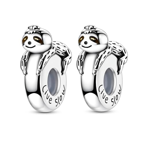 2pcs Stopper Spacer Beads for Pandora Bracelets, Sterling Silver Cross Ladybug Clip Spacer Charms For Bracelet DIY Jewelry Gift - color: Sloth