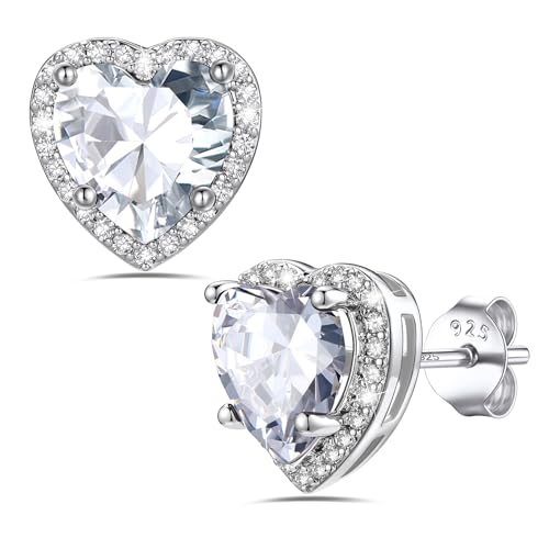 Bestyle Authentic 925 Sterling Silver 2 Carat Birthstone Earrings for Women, More Sparkle Heart/Round Solitaire Diamond Studs Earrings, Great Birthday/Christmas/Anniversary Jewelry for Wife Mother - color: 04. April Rhinestone-Heart