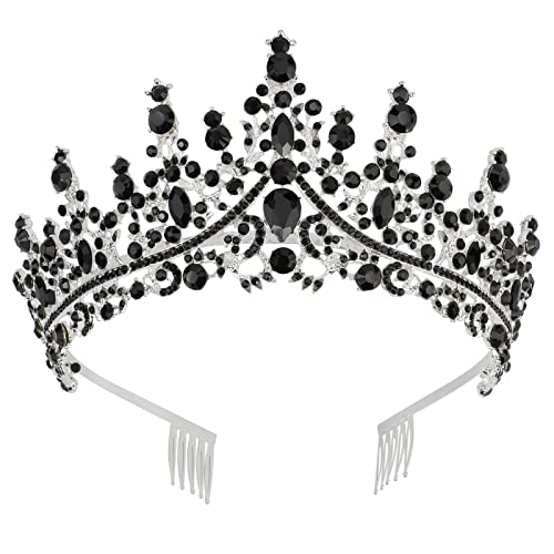COCIDE Black Crowns for Women Tiaras Girls Silver Crystal Rhinestones Queen Crown Princess Tiara Party Wedding Bridal Halloween Costume Cosplay Bridesmaids Accessories, Black, Comb type - color: U3,Black