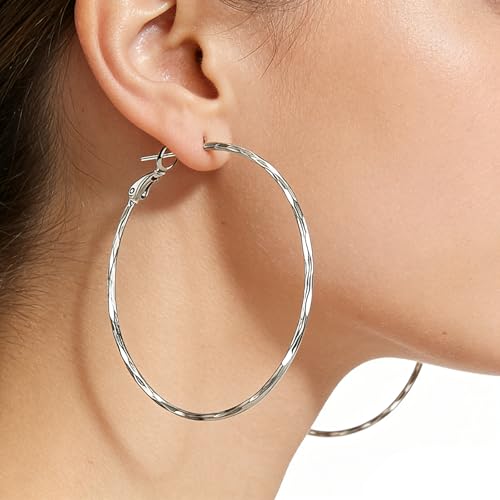 Hoop Earrings for Women, Hypoallergenic Stainless Steel Lightweight Thin Large Big Hoops Earrings Set for Women, Non Tarnish for Jewelry Gift 40MM - color: Silver-60mm