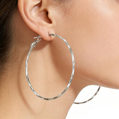 Hoop Earrings for Women, Hypoallergenic Stainless Steel Lightweight Thin Large Big Hoops Earrings Set for Women, Non Tarnish for Jewelry Gift 40MM - color: Silver-60mm