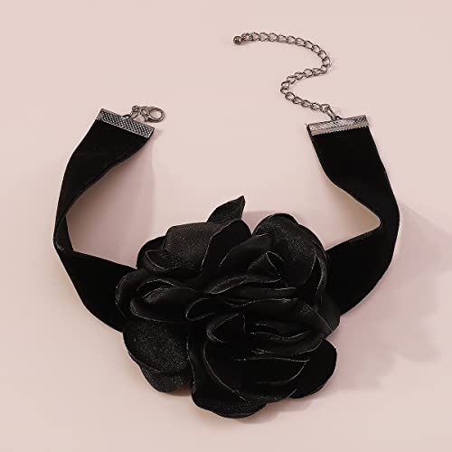 Rose Black Velvet Floral Choker Necklace - Camellia Daisy Rosette - Spring Summer Flower Jewelry - color: Black2