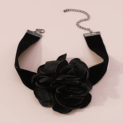 Rose Black Velvet Floral Choker Necklace - Camellia Daisy Rosette - Spring Summer Flower Jewelry - color: Black2