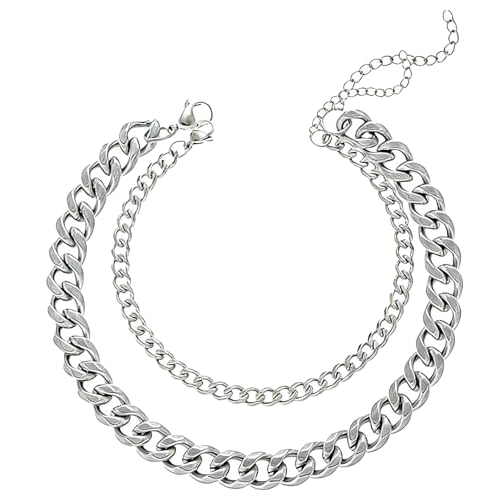 Ankle Bracelets For Women Waterproof Adjustable Ankles 18KGold Plated Dainty Trendy Layered Cuban Link Chain Anklets Set Beach Jewelry - color: silver