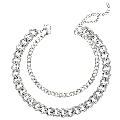 Ankle Bracelets For Women Waterproof Adjustable Ankles 18KGold Plated Dainty Trendy Layered Cuban Link Chain Anklets Set Beach Jewelry - color: silver