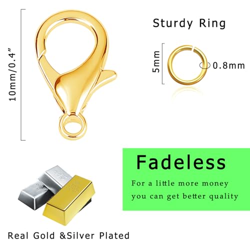150Pcs Fadeless Lobster Claw Clasps (10mm) & Jump Rings for Jewelry Making, Necklace Bracelet Findings & Supplies (Mixed Color) - color: Mixed Color