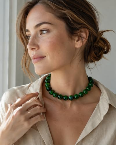 Colorful Chunky Beaded Necklaces for Women Trendy Large Bead Statement Necklace Boho Resin Bead Choker Summer Beach Jewelry Gifts Accessories - color: Dark Green