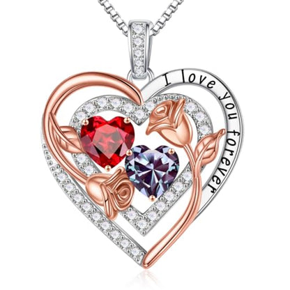 Iefil Birthstone Necklace for Women - Sterling Silver Birthstone Necklace, Anniversary Birthday Gifts for Wife Girlfriend Mom - color: 01-06-Jan-Jun Birthstone