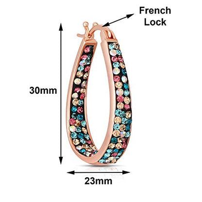 Savlano Inside Out Oval Shape Crystal Hoop Earrings For Women Comes With Savlano Gift Box - color: Rose Gold Multicolor