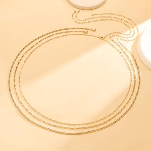 CHESKY 14K Gold Plated Waist Chain for Women, Layered Waist Beads | Silver Plated Gold Body Chains, Beach Summer, Waterproof Snake Belly Belt Chain, Festival Jewelry Accessories for Women - style: 3layer-gd