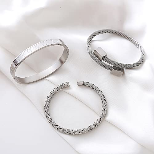 Mens Bracelet Beaded Bracelets Micro Pave Zircon Bracelets for Men Women Bracelets for Men Stainless Steel Cuff Bangle - color: D-silver