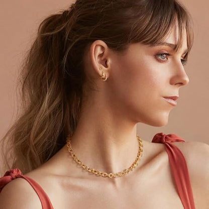 Aobei Pearl 18K Gold Plated Paperclip Chain Choker Satellite Chain Freshwater Cultured Biwa Pearl Pendant Necklace Dainty Turquoise Jewelry for Women - color: 18K Gold Plated Double-loop Oval Chain