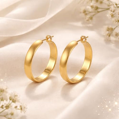 14K Gold Hoop Earrings for Women Chunky Large Gold Earrings 40mm | 14 carat 14 kt 14k solid gold hoop earrings