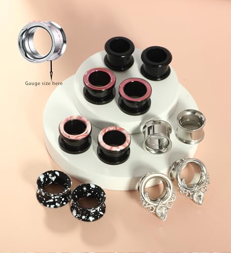 TIANCI FBYJS Stainless Steel Ear Tunnels Saddle Gauges For Ear Silicone Soft Flexible Earrings Gauge Plugs Expander Stretcher Body Piercing Jewelry 0g 2g 00g 1/2'' Set - style: 00g=10mm