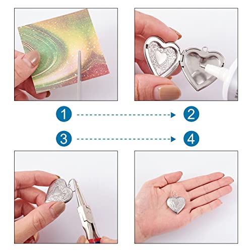 10Pcs 316 Stainless Steel Photo Locket Pendants Heart Carved Pattern Photo Frame Charms Silver Locket Charms for Necklaces DIY Memorial Necklace Making - color: Heart Carved Pattern