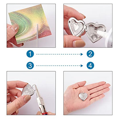 10Pcs 316 Stainless Steel Photo Locket Pendants Heart Carved Pattern Photo Frame Charms Silver Locket Charms for Necklaces DIY Memorial Necklace Making - color: Heart Carved Pattern