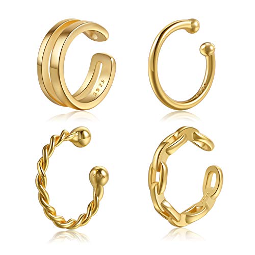 CHIC & ARTSY 925 Sterling Silver Ear Cuffs for Women, Non Piercing Clip On Cartilage Cuffs, Adjustable Fake Conch & Helix Earrings, Gold Plated & Oxidized Various Styles - color: ear cuff #2