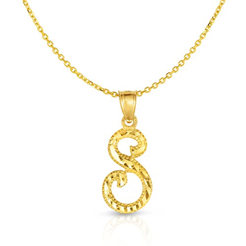 Floreo 10K Yellow Gold Charm Pendant Letter A-Z Personalized Alphabet Initial Name with optional 18 Inch Necklace - style: S with Chain