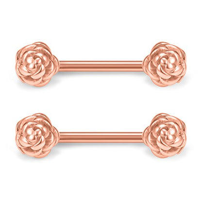 316L Stainless Steel Vintga Flower Rose Nipple Shield Barbell Ring Bar Body Piercing 14G 2-12PCS - color: 2pcs - Rose Gold