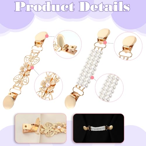 4pcs Pearl Dress Clips 4 Style Back Cinch Clips Set Vintage Sweater Pearl Brooch Dress Shirt Ties for Women Sweater Cardigan