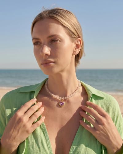Boho Beaded Choker Necklaces for Women with A Gold Heart CZ - color: White