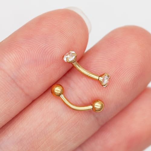 2 Pcs 14k Gold Filled Eyebrow Rings, 16G Threaded Rook Piercing Jewelry, Surgical Steel Vertical Lip Labret Belly Tongue Ring Daith Earring Curved Barbells - color: 6mm-2pcs