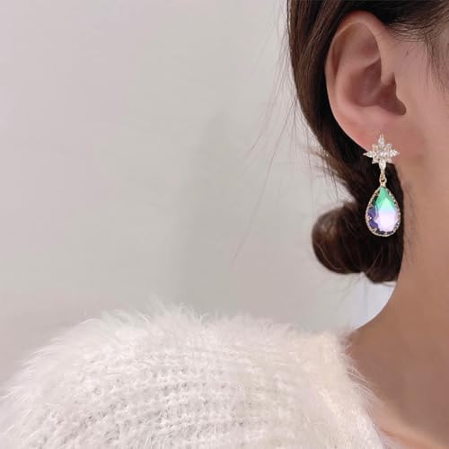 Crystal Earrings CXUEMH Teardrop Earrings for Women Blue and Green Dangle Earrings Elegant Earrings for Prom Emerald Green Earrings Formal Jewelry Crystal Drop Earrings - color: Style G