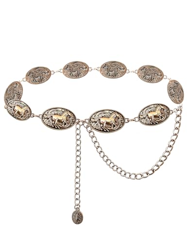 TOPACC Cowgirl Belts for Women Metal Rodeo Concho Western Chain Belt | Adjustable Cowboy Western Belt for Dresses Jeans Boho Country Concert Outfit - color: A-gold, size: Fit Waist: 26-28 in