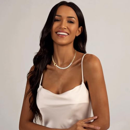 Luxval Tennis Necklace 14K Gold Plated Rhinestone Butterfly Choker Necklaces for women Dainty Zirconia Cut Faux Diamond chain 3mm - color: Gold-Cuban tennis