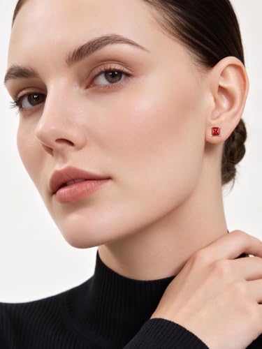 ChicSilver 925 Sterling Silver Earrings Sparkling Heart/Round/Princess Cut Birthstone Earrings for Women Birthday Jewelry with Gift Box - style: A.January(Garnet)-Princess Cut