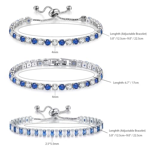 4 Pcs Tennis Bracelet Set Silver Plated Marquise Cubic Zirconia CZ Diamond Dainty Adjustable Silver Bracelets for Women Brides Stackable Fashion Jewelry Wedding Prom Gift - color: Blue-3PCS Tennis Bracelet Set