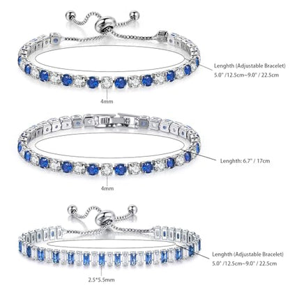 4 Pcs Tennis Bracelet Set Silver Plated Marquise Cubic Zirconia CZ Diamond Dainty Adjustable Silver Bracelets for Women Brides Stackable Fashion Jewelry Wedding Prom Gift - color: Blue-3PCS Tennis Bracelet Set