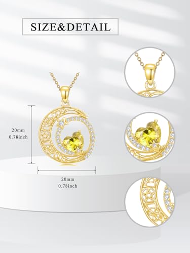 Midari 18K Yellow Gold Sun Moon Star Pendant Rose Flower Necklaces I Love You Forever Sun Moon Jewelry Gift for Mother Women - color: 11-Nov-Citrine, style: Moon&Star