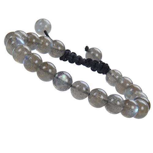MASSIVE BEADS Natural Healing Power Gemstone Crystal Beads Unisex Adjustable Macrame Bracelets - color: Labradorite, size: 8mm